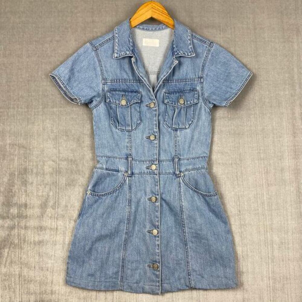 Boyish Denim Dress Womens XS Sydney Mini Blue Light Wash Bohochic Utility‎
